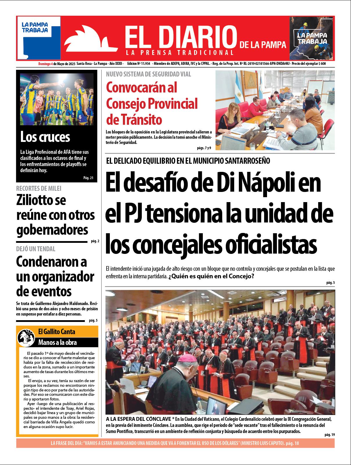 Tapa de El Diario en papel  domingo 04 de mayo de 2025